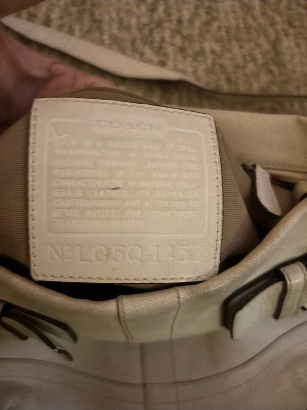 Coach Cream Leather Shoulder Bag with Buckle Accents